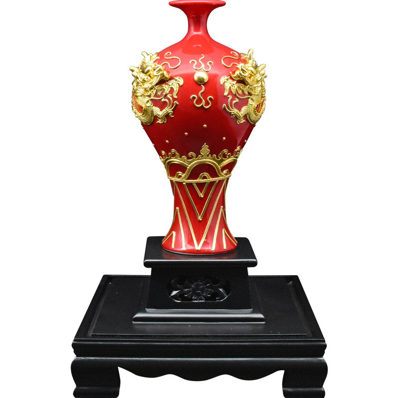 龙凤呈祥双龙戏珠美人红花花瓶厦门漆线雕工工艺品摆件