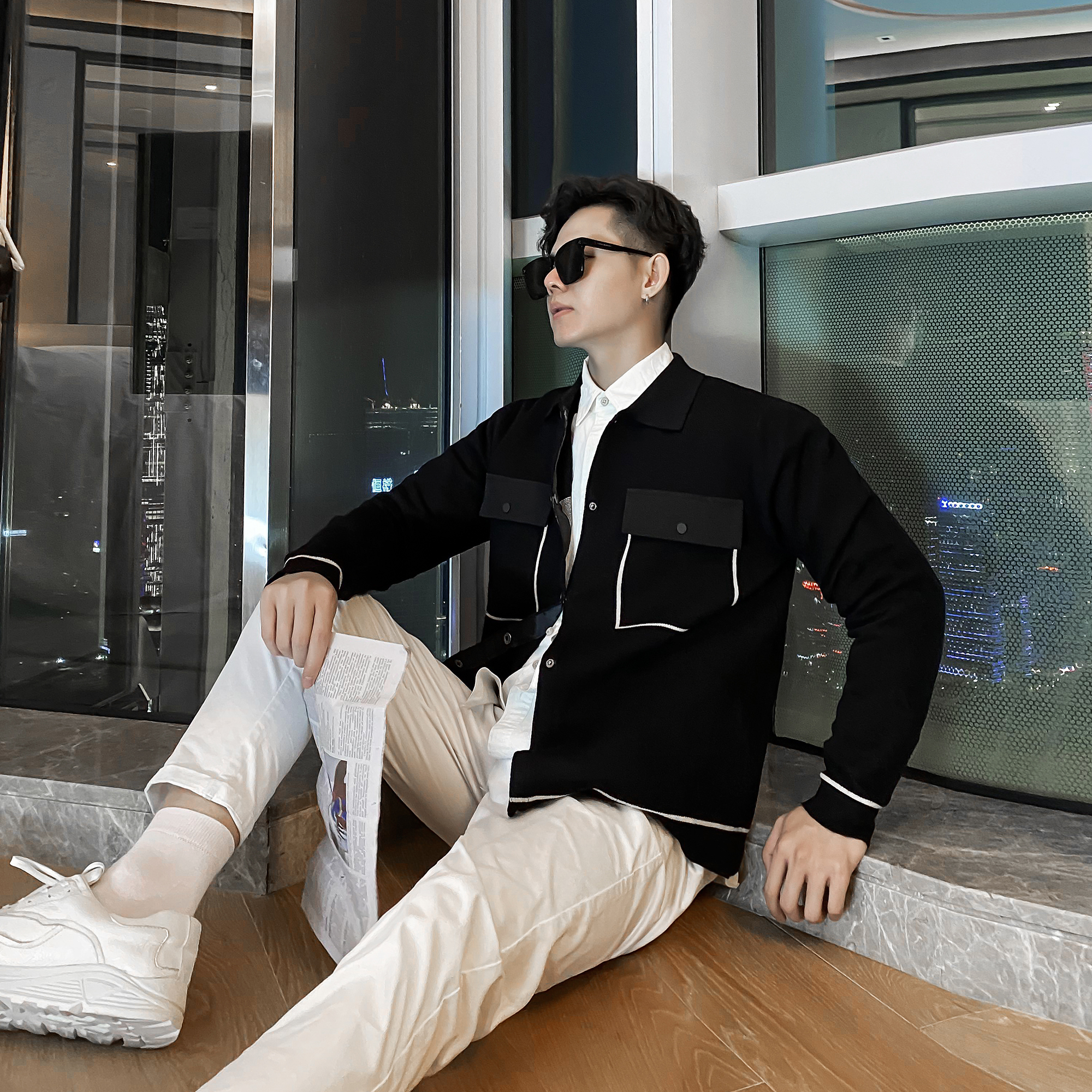 【DM MENS】开衫男外套毛衣针织衫工装风外穿冬季潮流ins日系设计