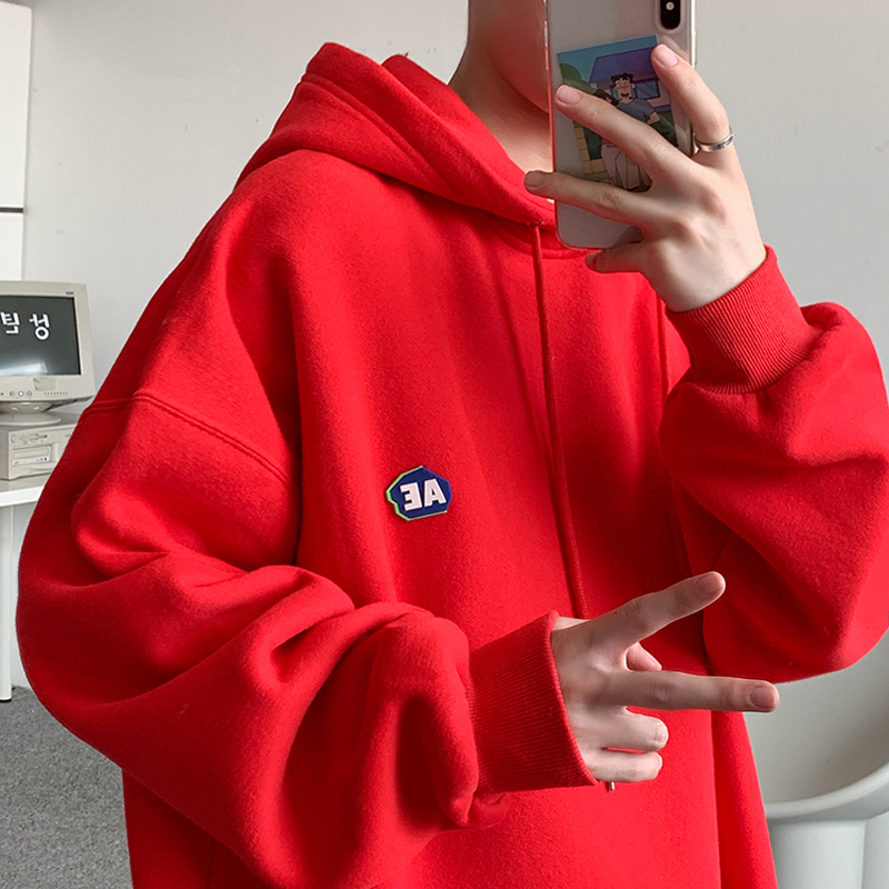 红色卫衣男连帽本命年ins潮牌外套宽松潮流百搭情侣chic港风春秋