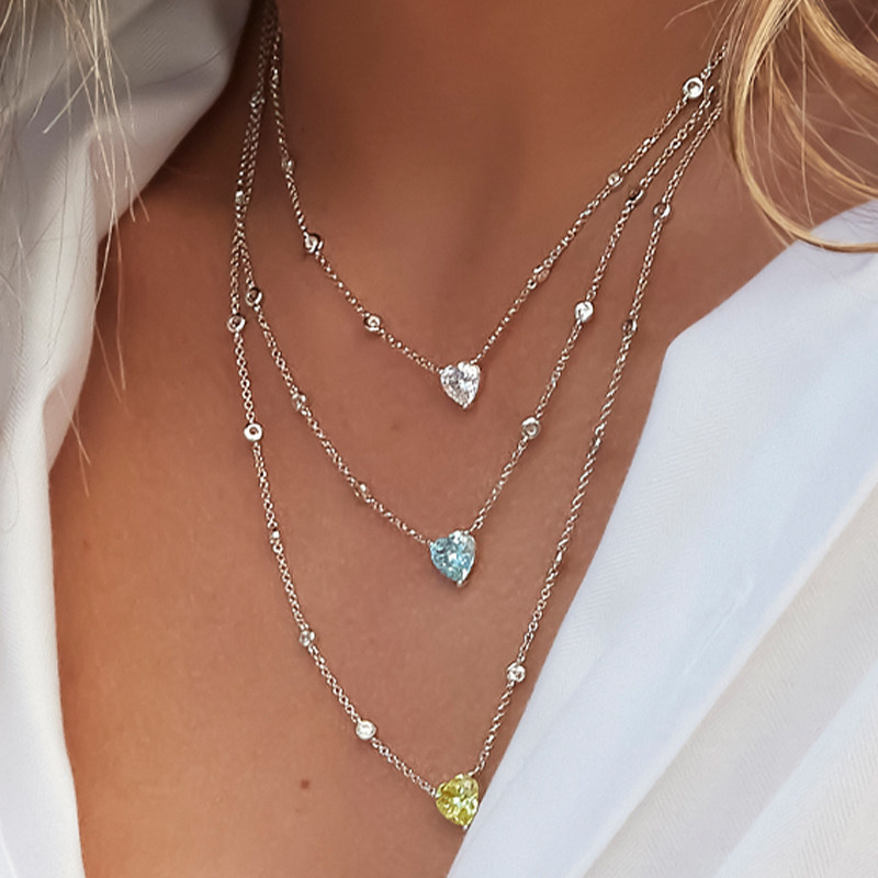 项链apmmonaco蓝色爱心可调调节银白色女友锁骨项链