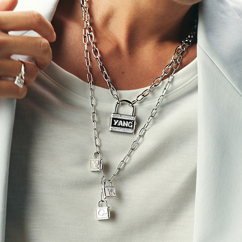 apmmonacofuncrazylove银色锁头定制情侣项链项链