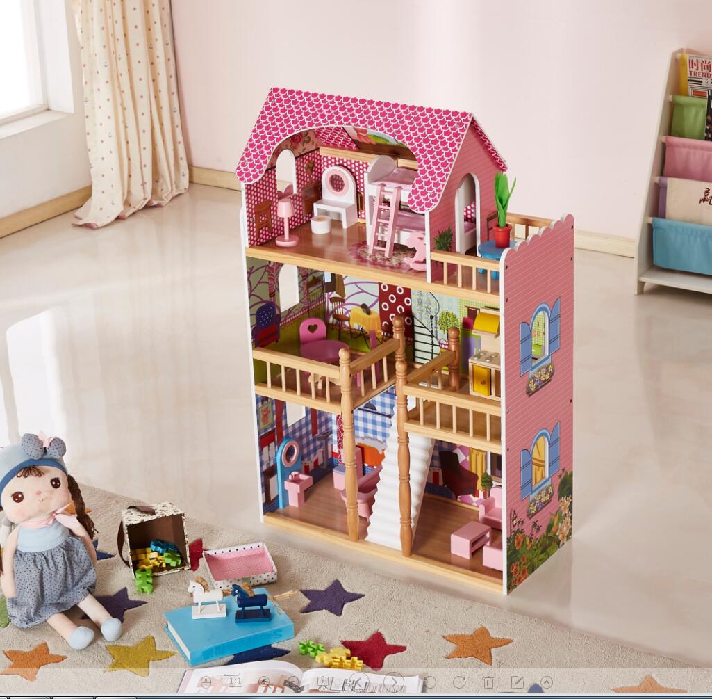 玩具外贸木质过家家仿真娃娃屋收纳书柜dollhouse过家家玩具