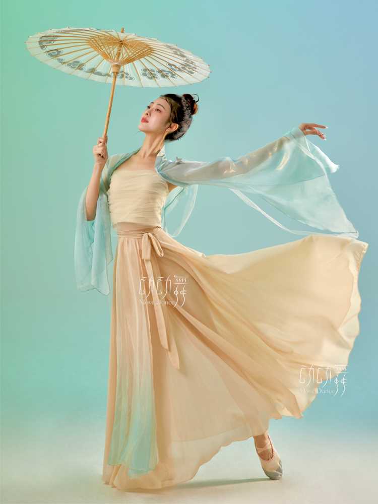 古典舞蹈服女飘逸练功服烫金古风披帛大袖衫大摆裙子汉服演出服装
