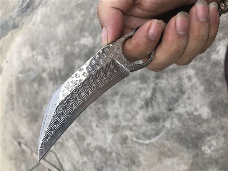 户外龙骨一体爪刀大马士革钢爪刀野营防卫多功能组合