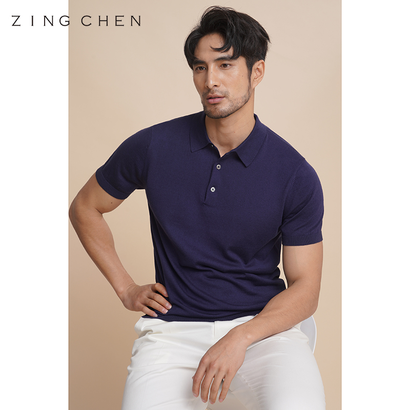 【康赛妮丝羊绒】ZINGCHEN桑蚕丝山羊绒 男士短袖针织polo衫