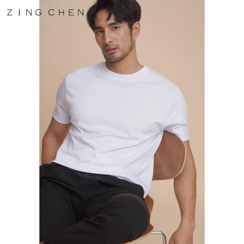 【抗皱弹力液氨棉】ZINGCHEN男士T恤短袖圆领 丝光棉冰丝白色tee
