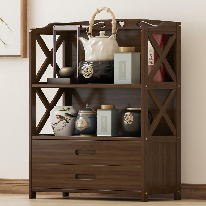 茶水架茶柜置物架子多层茶具柜子收纳储物柜实木搁板
