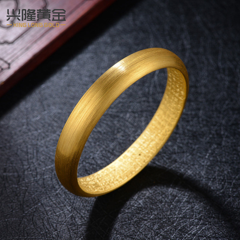 手镯黄金拉丝女送莲花新款粗细光圈金镯子足金手饰