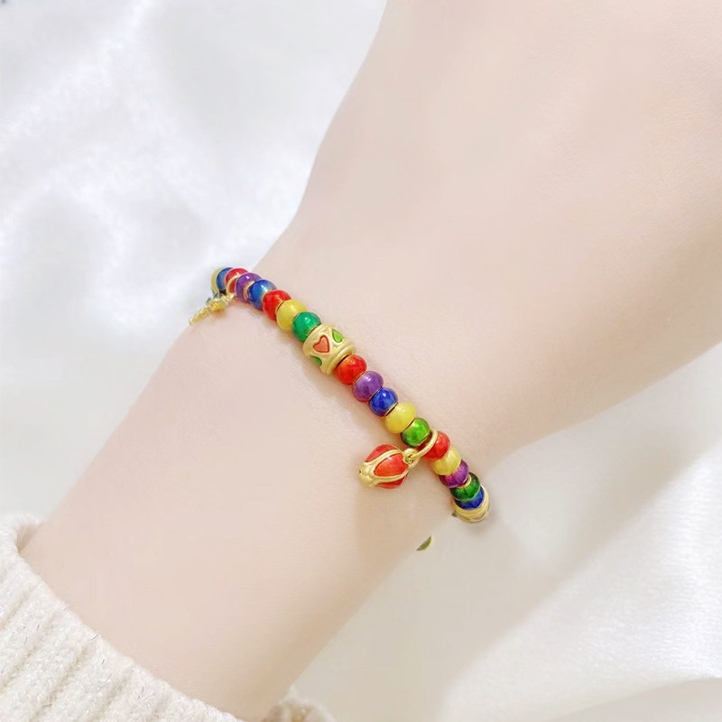 彩色兴隆豆豆手链女款diy光面黄金金豆豆足金定价路路通