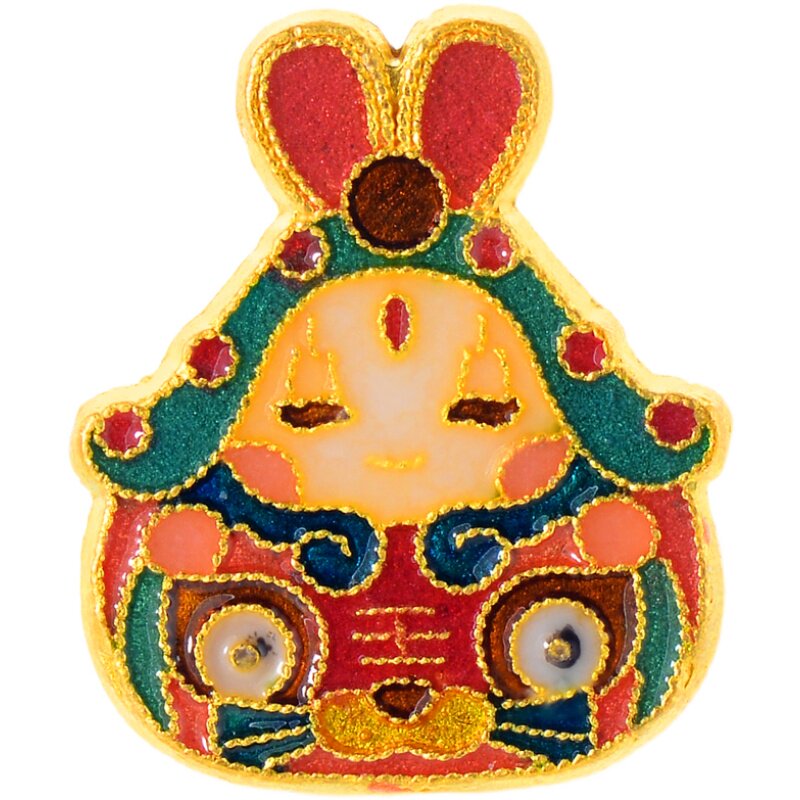 兴隆黄金高温烧蓝兔儿爷转运足金本命年生肖兔爷定价路路通