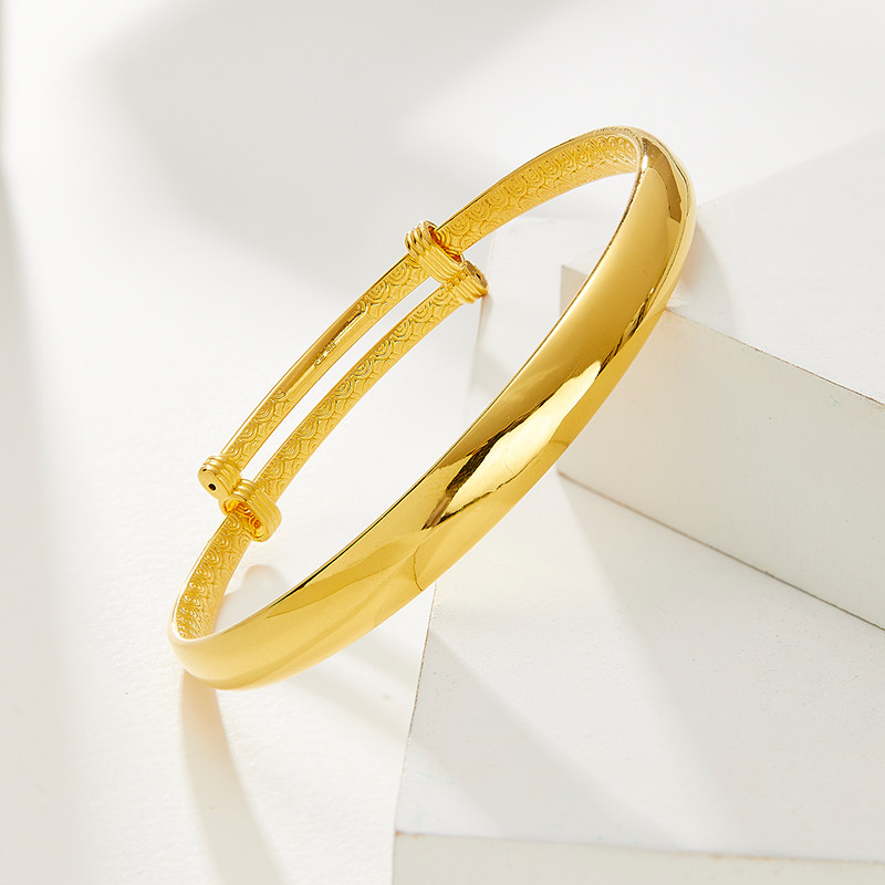 黄金兴隆宽面推拉手镯5d无氢足金女款素圈定价黄金手镯