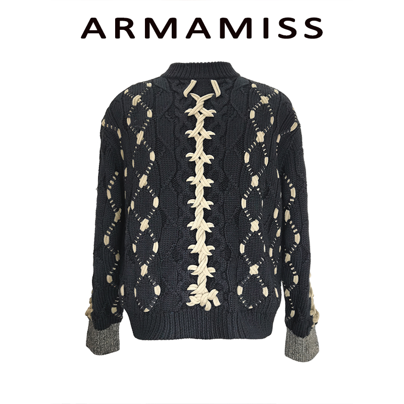 现货2022冬新时尚个性圆领撞色宽松套头针织毛衣男毛衫9K0820980