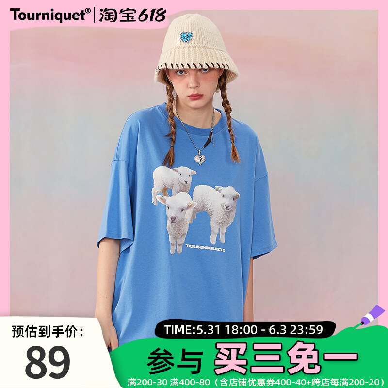 TNQT心碎创可贴 萌宠系列 三只小羊烫画印花休闲上衣短袖情侣男女