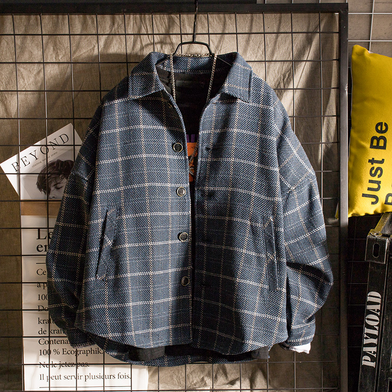 oversize外套男潮流韩版宽松夹克2018新款格子风衣男生秋冬装外套