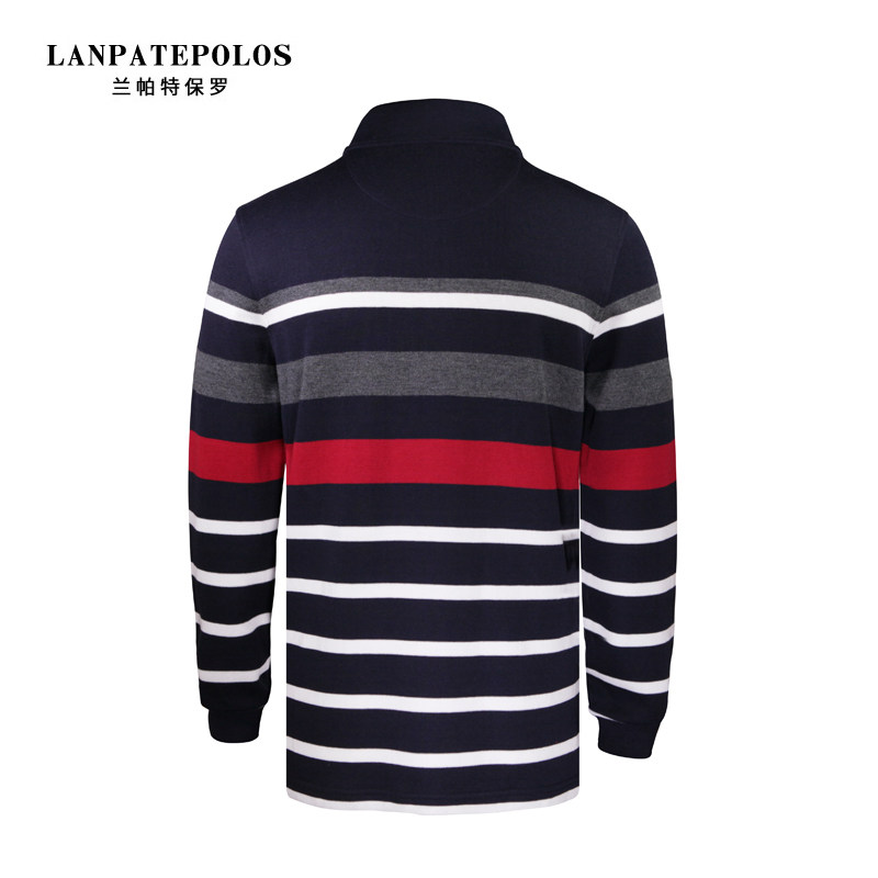 兰帕帕特保罗秋季新款撞色条纹长袖翻领商务针织衫