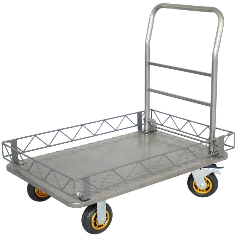 四轮静音物流车带围栏仓库拉货车