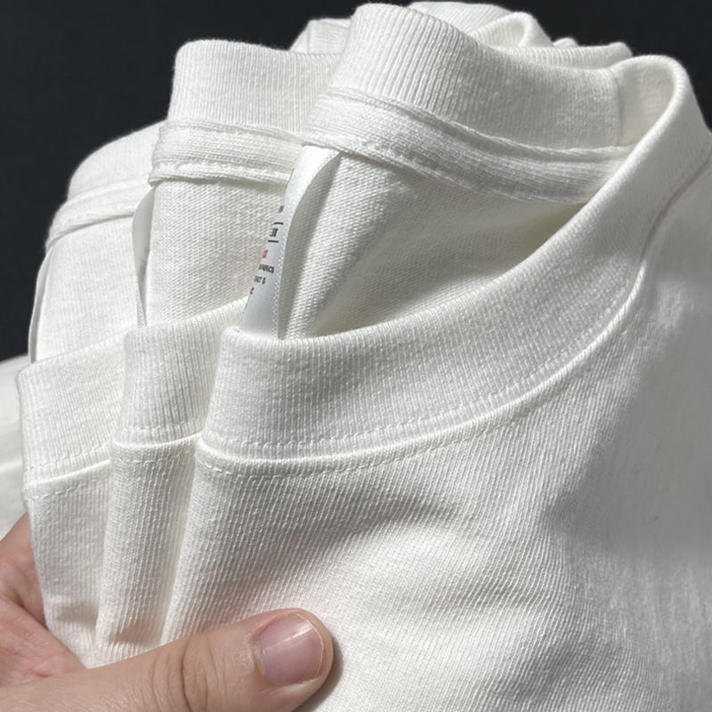 春夏季重磅纯棉纯色宽松圆领长袖t恤男士短袖卫衣上衣内搭打底衫