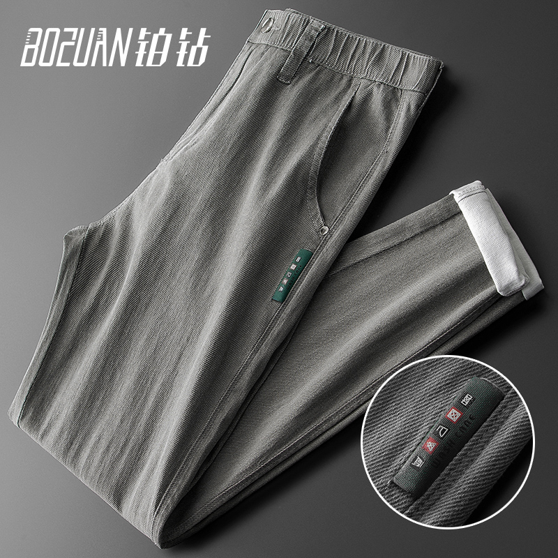 牛仔裤男夏季薄款潮牌灰色透气凉宽松直筒松紧腰弹力男士休闲裤子