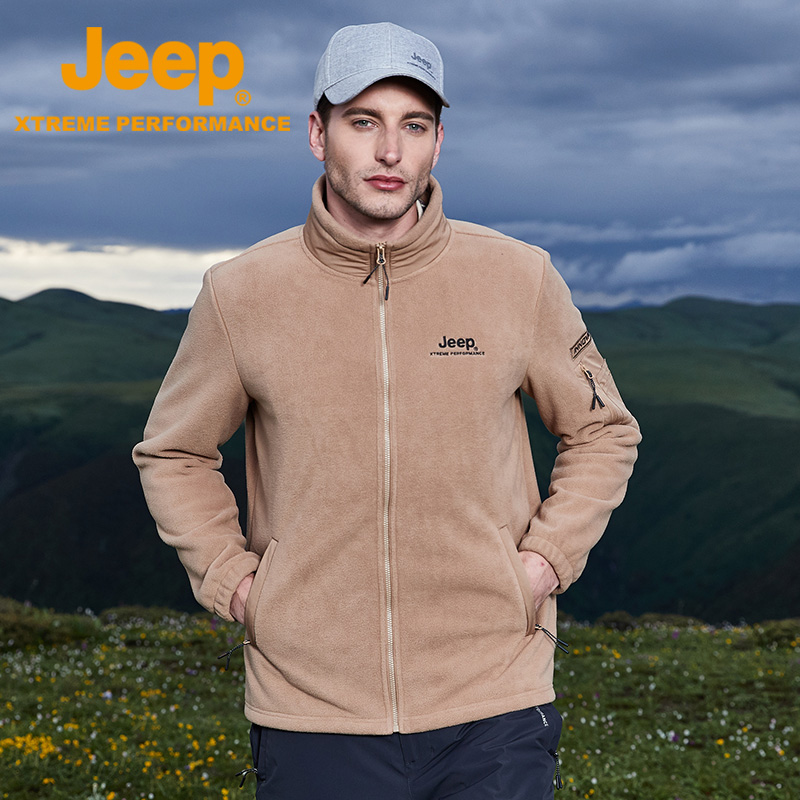 Jeep大码开衫抓绒衣男士冲锋衣内胆双面绒上衣加厚保暖摇粒绒外套