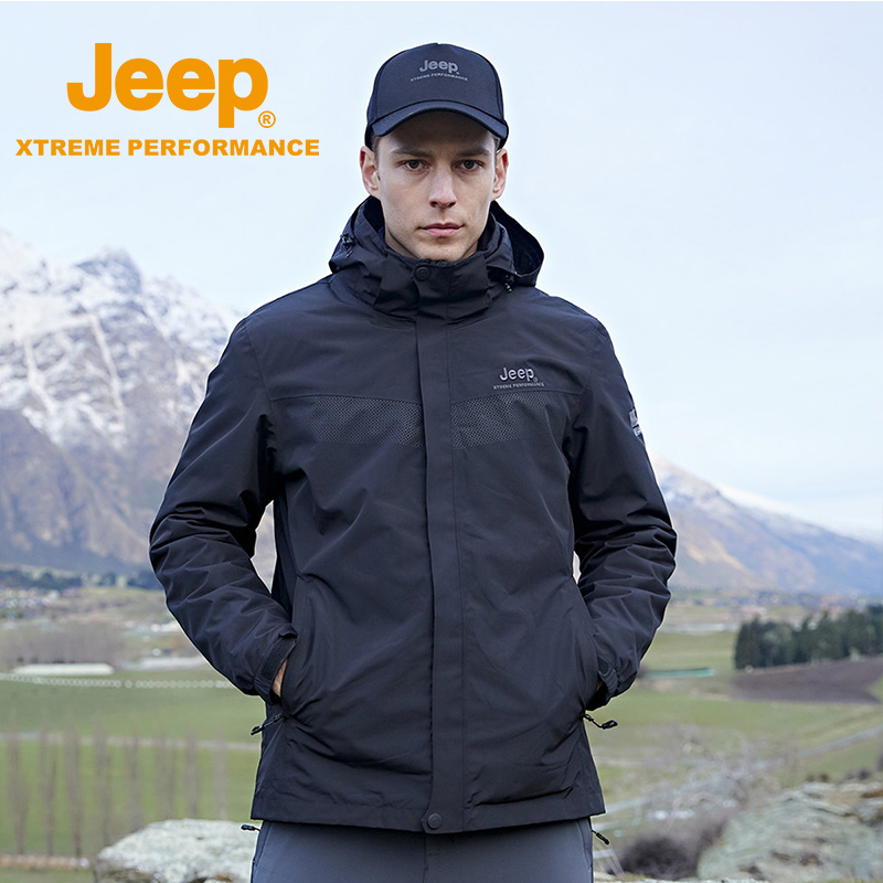 jeep冲锋衣男潮牌三合一可拆卸户外登山防寒冬季加绒防风羽绒外套