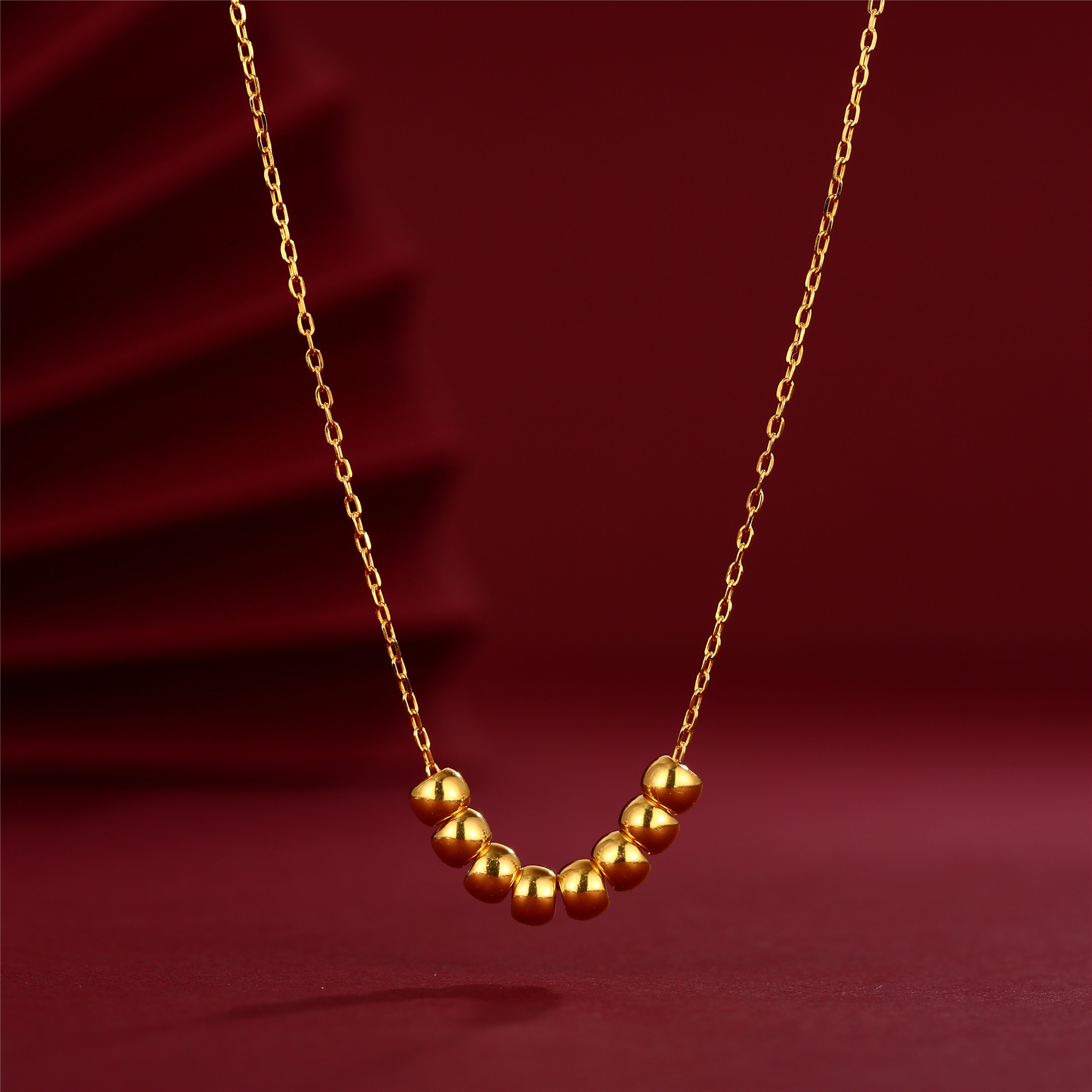 黄金银链转运微笑八方来3d金珠4mm吊坠足金颈饰