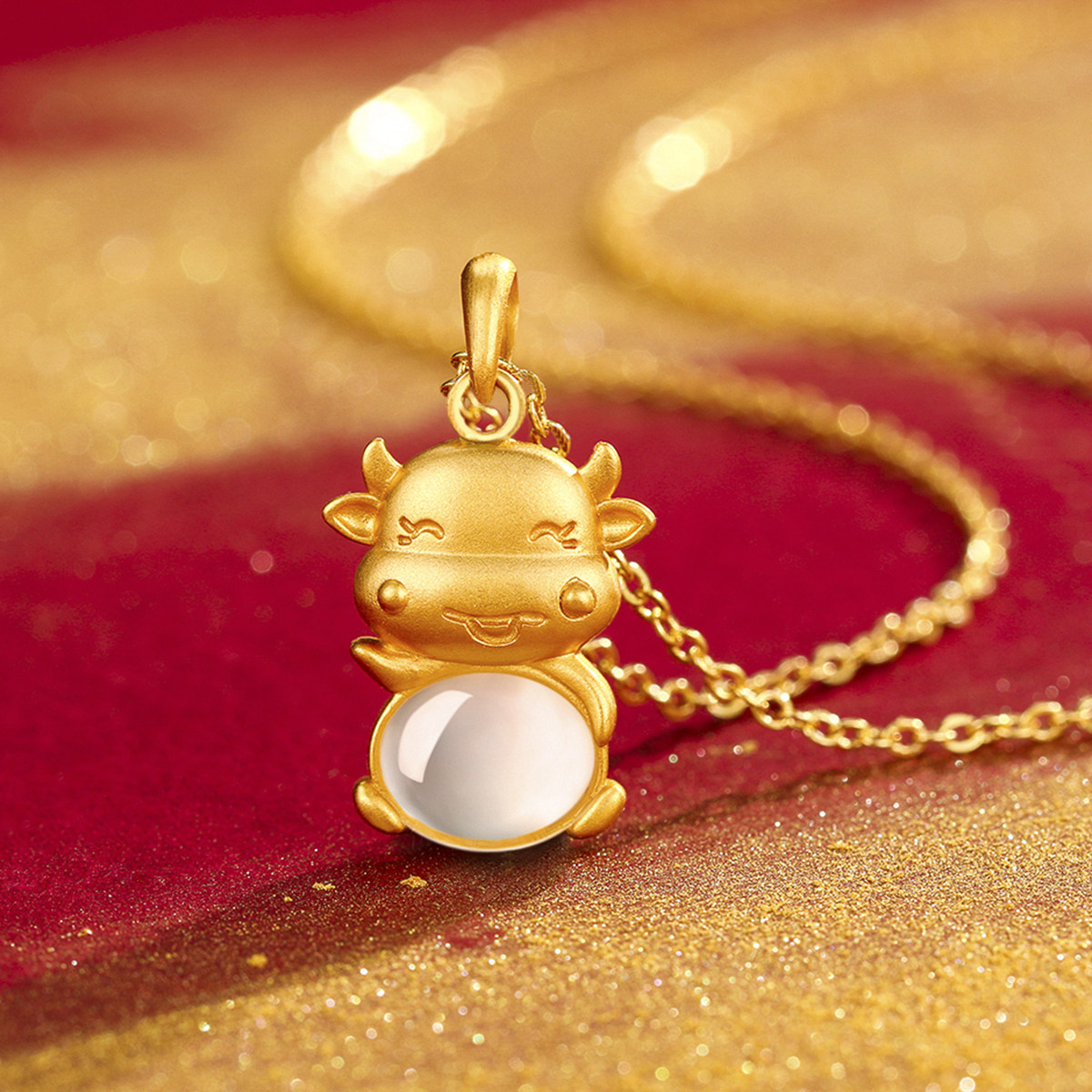 古法银金玉福牛吊坠和田项链女款设计小众转运项坠