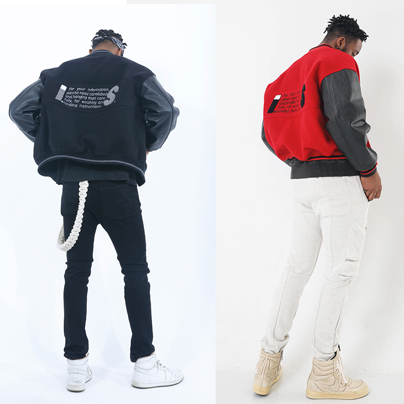 MKSZY秋冬自主Archive Is sport男女款羊毛呢皮袖棒球夹克外套