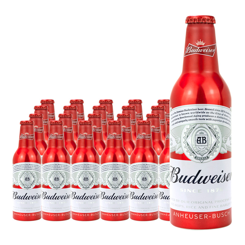 啤酒budweiser百威小瓶铝罐355ml24瓶整箱国产瓶装啤酒