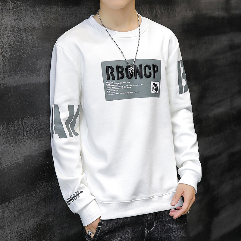 卫衣男春秋季2022新款潮青少年加绒圆领男装内搭衣服白色秋装外套