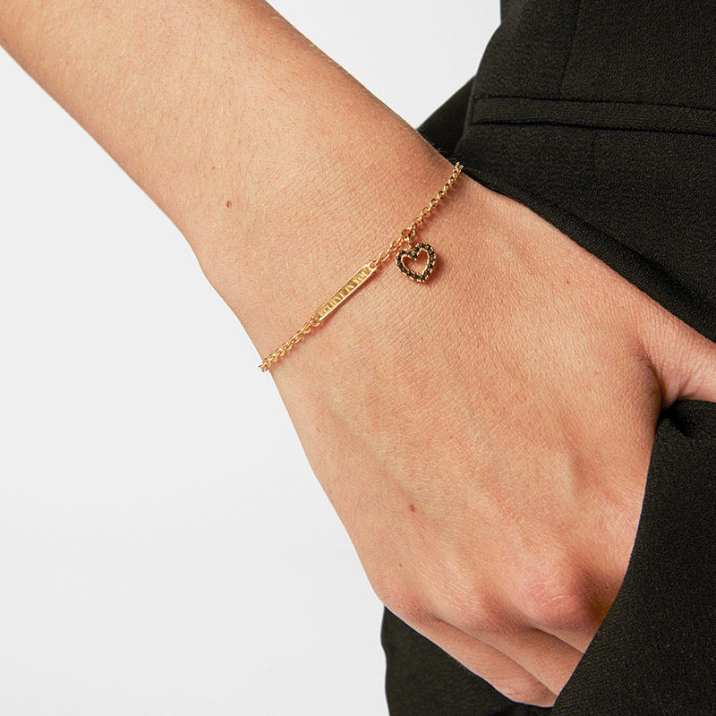 tous桃丝熊银尖晶石爱心手链简约ins小众设计手链