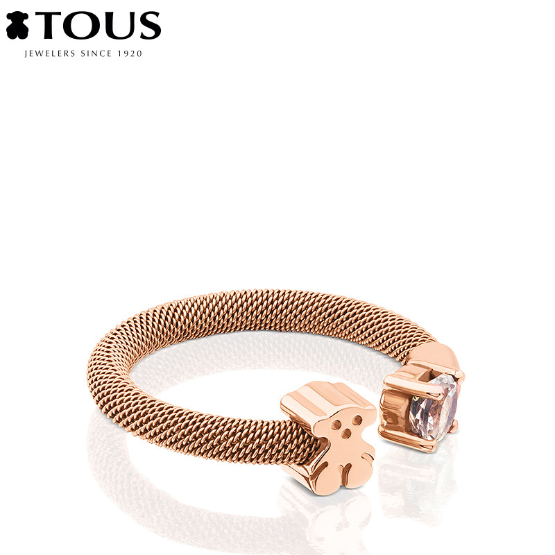 tous桃丝熊网织银镀18k玫瑰金宝石戒指欧美欧美时戒指