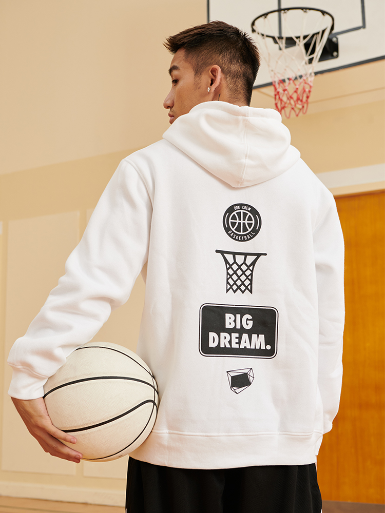 BOK秋冬新款美式篮球印花运动卫衣男连帽加绒宽松休闲外套潮帽衫