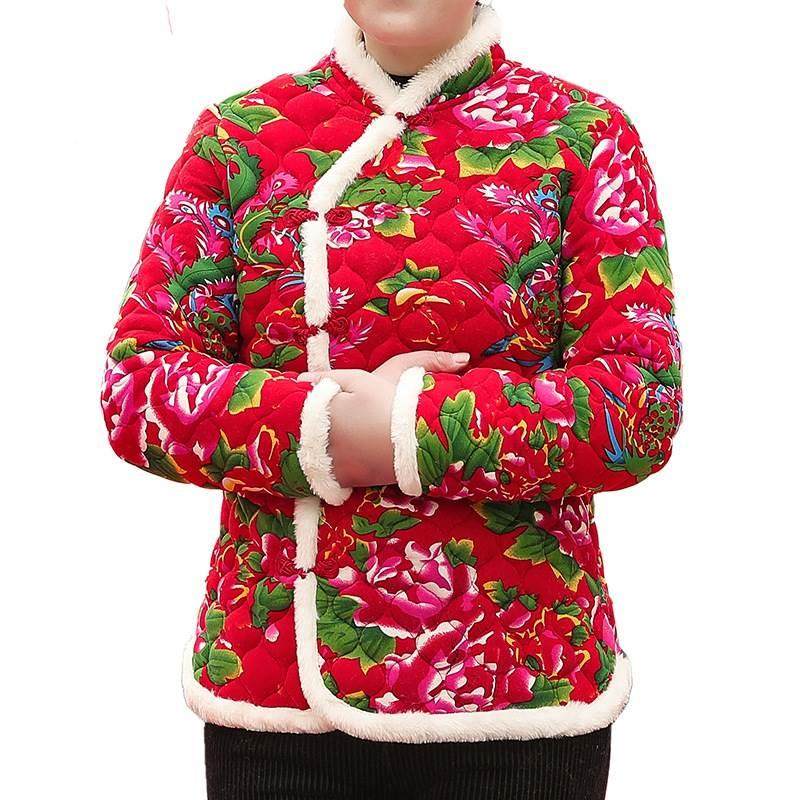 中老年东大花棉袄民女改良旗袍式棉衣服妈妈装北族盘扣a3033风唐
