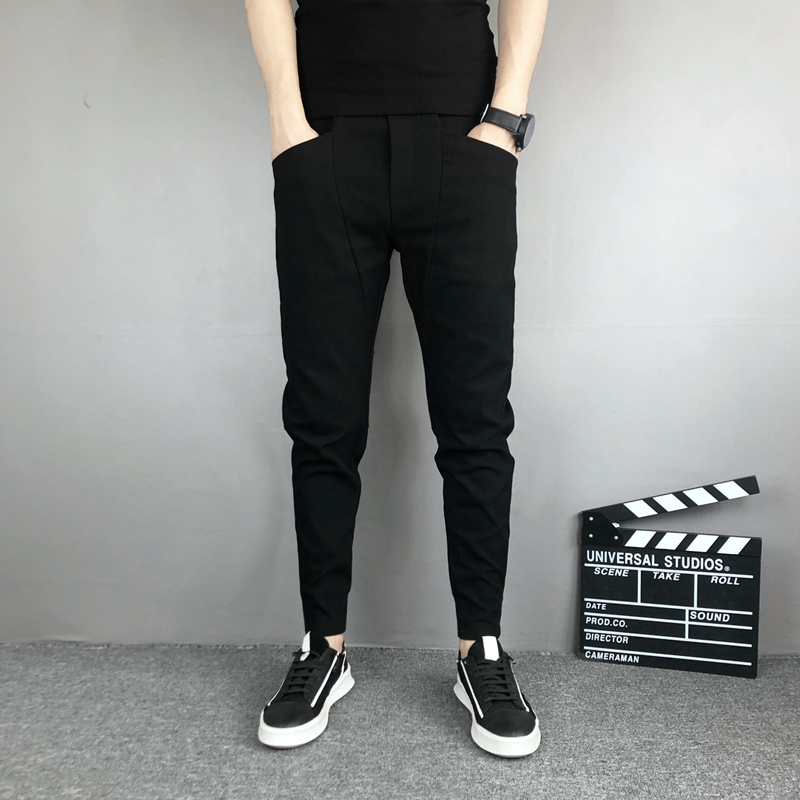 潮牌2021春秋韩版潮流百搭九分休闲裤男直筒修身弹力束脚裤长裤子