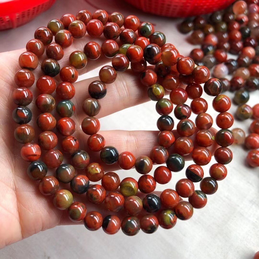 天然南红玛瑙原矿大山玻璃包浆手佛珠精品多圈手链