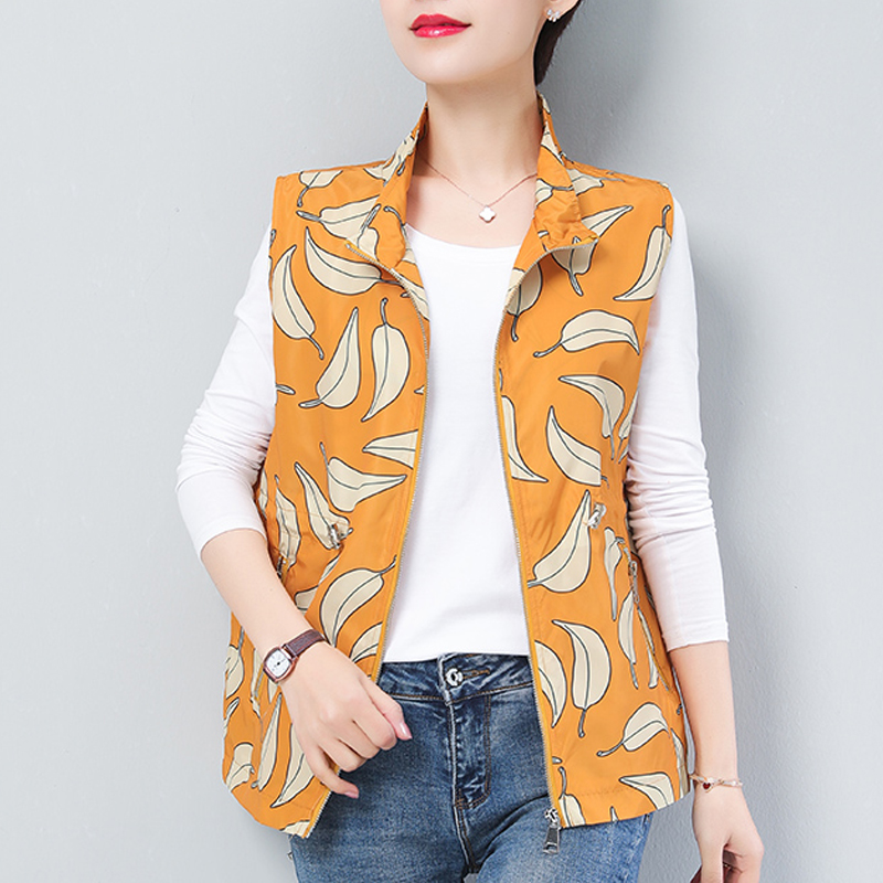 印花洋气薄款春秋马甲女中中老年妈妈宽松收腰马夹