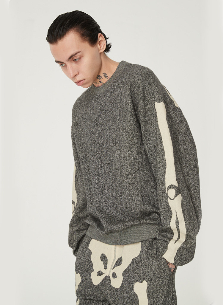 kapital风格2021新款日系潮牌骨架骨头印花圆领宽松套头男卫衣