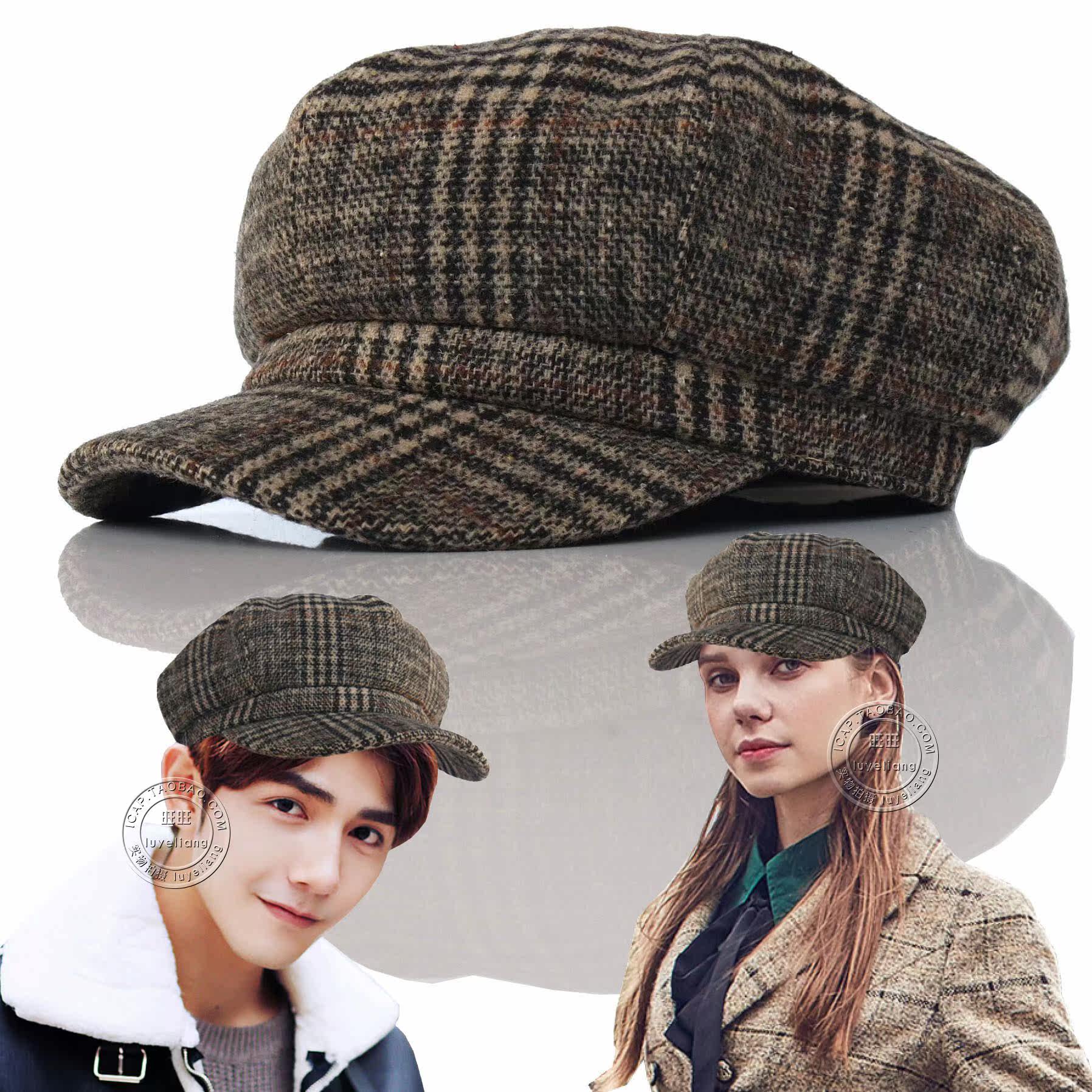 jhy1八角帽女秋冬英伦千鸟格纹型男潮春季画家帽休闲百搭报童帽子