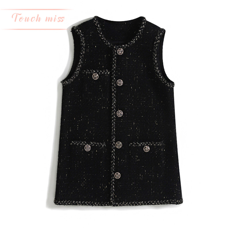 TOUCH MISS 纯色时尚显瘦黑色金丝重工小香风轻奢马甲马夹外套女