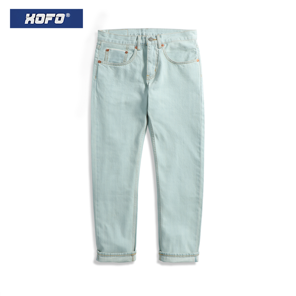 秋季浅色休闲春秋款牛仔裤男士直筒宽松水洗赤耳丹宁裤子港风潮牌