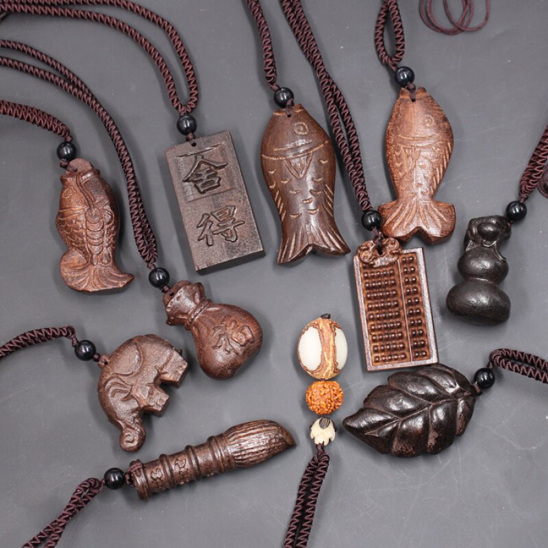 复古民族风配饰桃木项链百搭衣服挂件吊坠木质项链