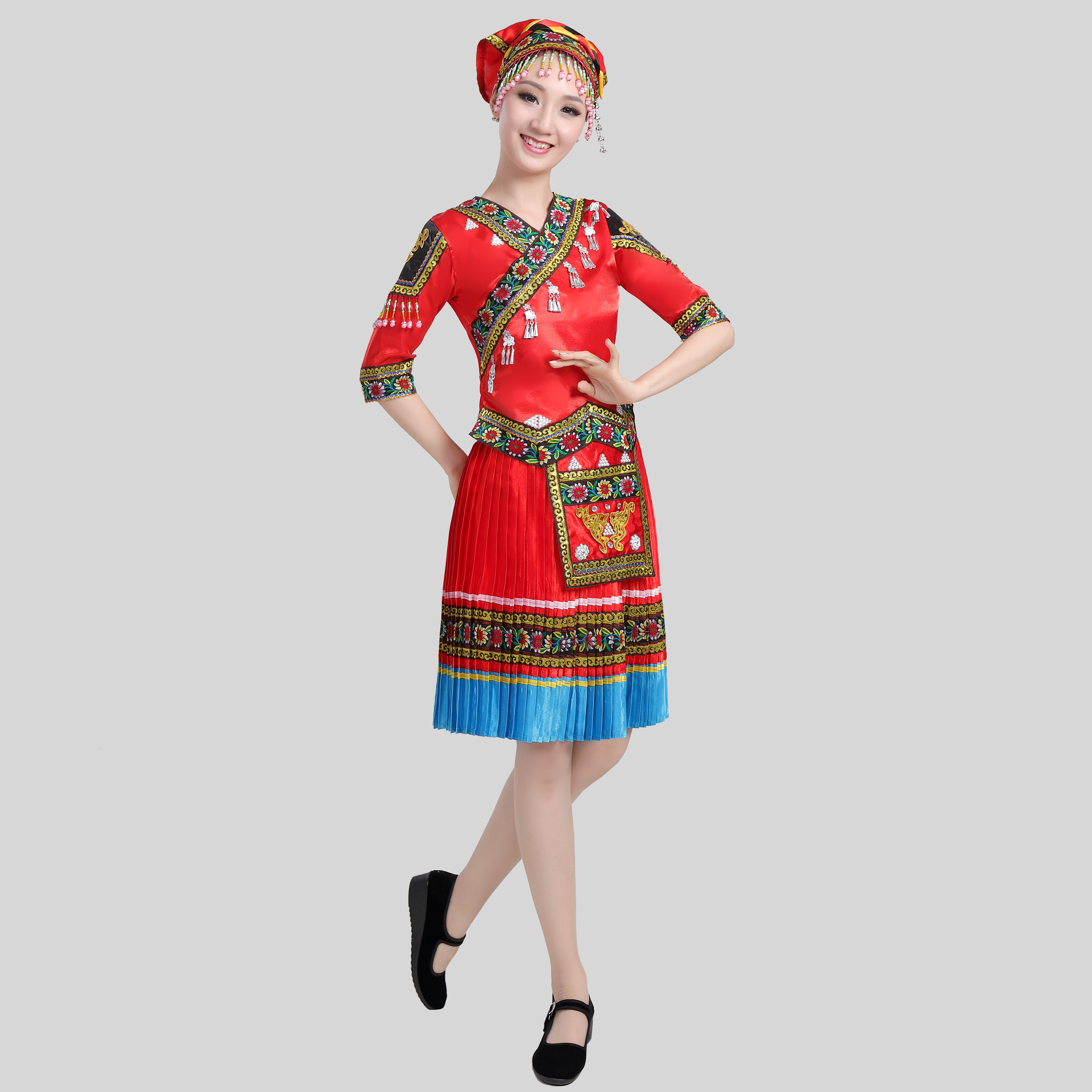 七月火把节新款彝族服装百褶裙演出服凉山云南少数民族民族服装