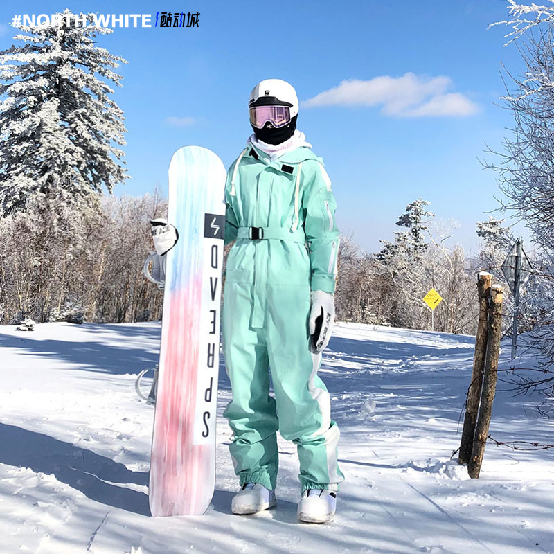 #NorthWhite薄荷绿单板连体滑雪服套装男女防风防水保暖潮牌雪裤