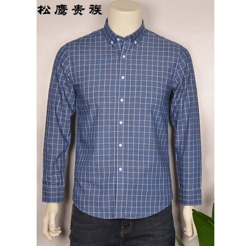 松鹰贵族亚麻休闲格子衬衫2020春夏新品d20036衬衫