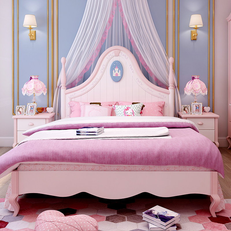 儿童童床女孩美式公主实木单人床女童单层儿童家具儿童床