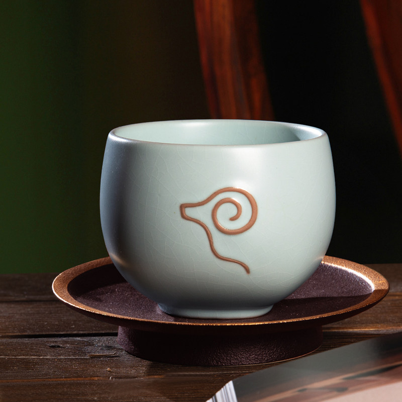 东道汝窑三羊开泰单杯陶瓷茶杯创意生肖羊年主人茶杯