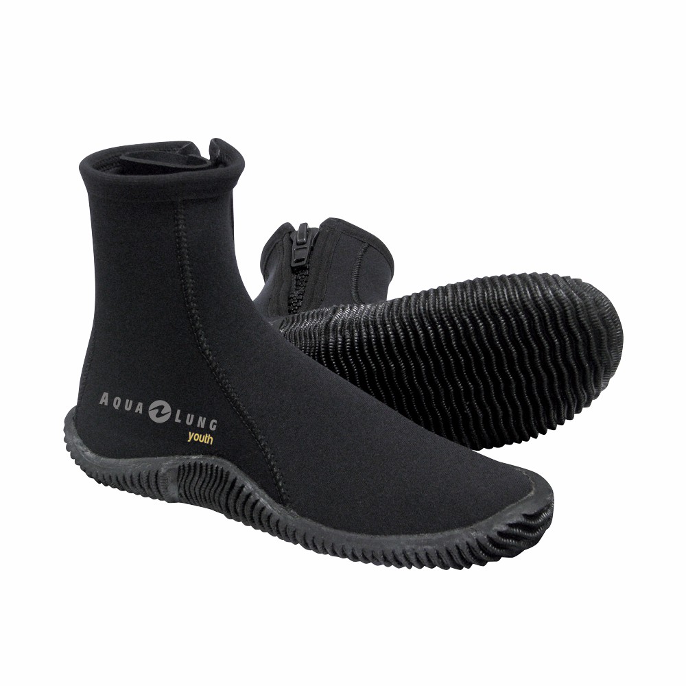 aqualung5mm儿童青少年拉链橡胶保暖潜水水靴厚底潜水靴