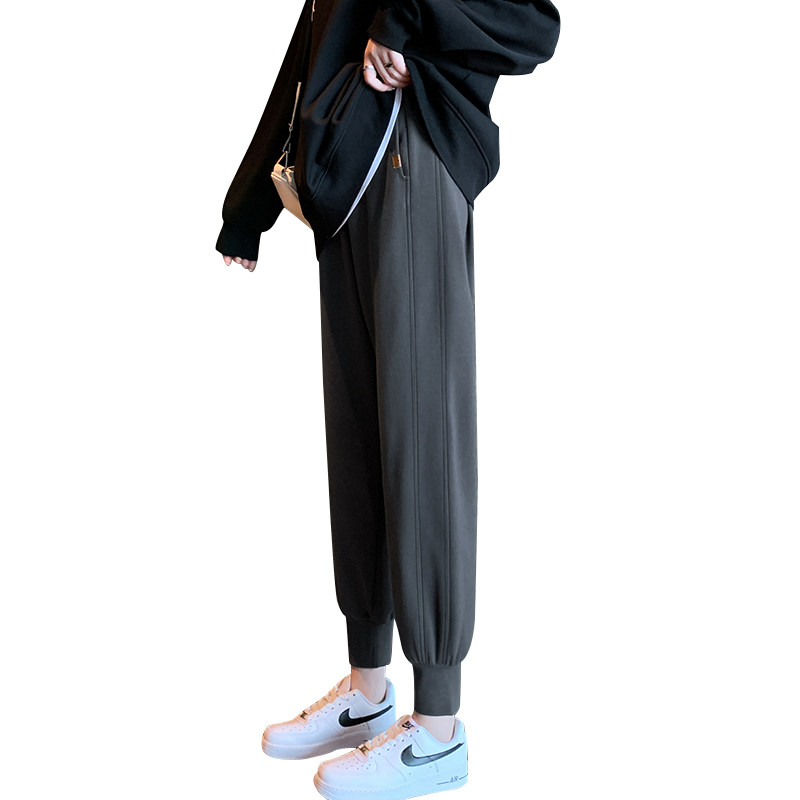 灰色加绒运动裤女2022新款冬季女裤束脚休闲卫裤秋冬外穿加厚裤子