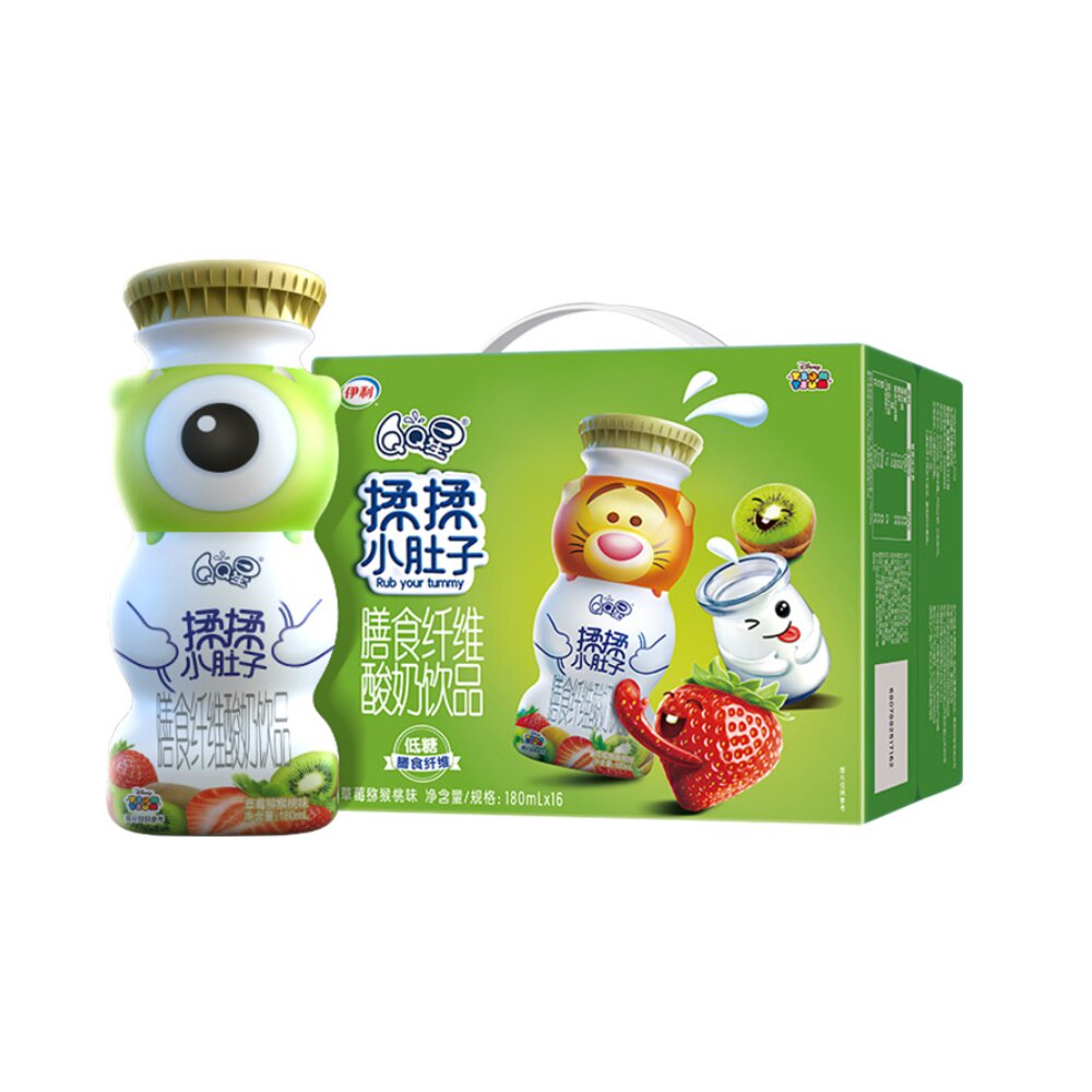伊利qq星揉揉小肚子180ml16盒草莓猕猴桃特价含乳饮料