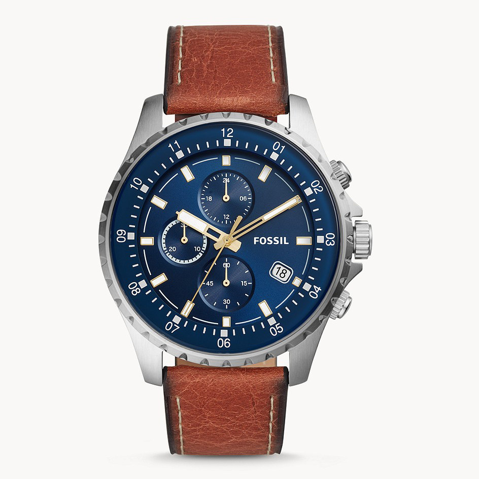 新款美国fossil化石手表皮带三眼计时商务休闲欧美腕表